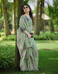 Sari indien en soie douce brodé, tendance, pour la saison des mariages, fabriqué au Pakistan, vente en gros pour femmes - Product Image 3