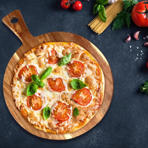 Planche à découper en bois d'acacia naturel avec poignée, faible MOQ, vente en gros, assiette à pizza ronde, fabriquée au Vietnam - Product Image 3