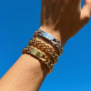 Pulsera de cadena cubana de acero inoxidable al por mayor, pulsera de cadena gruesa dorada, MOQ bajo - Product Image 5