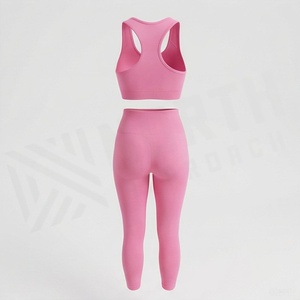 Conjunto de Yoga Rosa sin Costuras para Mujer, Sujetador Deportivo Racerback y Leggings de Cintura Alta, 2 Piezas, Ropa Deportiva - Product Image 2