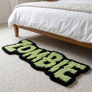 Alfombra Antideslizante de Lana con Diseño Geométrico de Terror Zombi, Hecha a Mano, Verde, Suave y Afelpada, para Decoración del Hogar - Product Image 1