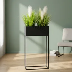Black Metal Rectangular Planter with <b>Tall</b> Stand Modern Minimalist Flower Box Holder for Indoor Outdoor Garden Living Room - Product Image 6