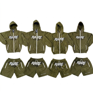 Ensemble veste coupe-vent à capuche et short de marque Rare, unisexe, streetwear, printemps, léger, polyester, fermeture éclair sur le devant, design imprimé - Product Image 6