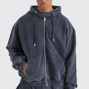 Sudaderas con capucha vintage al por mayor, lavadas, con cremallera, en grandes cantidades, de buena calidad, de algodón grueso, estilo oversize, con lavado ácido, para hombre. - Product Image 1
