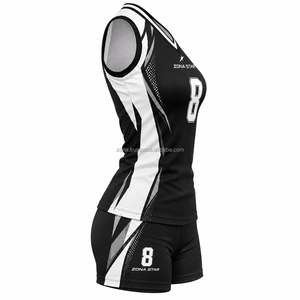 Uniformes de Voleibol para Mujer de Alto Rendimiento, Impresión por Sublimación en Blanco y Negro, Transpirables, 100% Poliéster, Reversibles - Product Image 5
