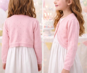 Cardigan en tricot pour filles, uniforme scolaire, 100% coton, veste courte à manches longues pour tout-petits et enfants, fermeture à boutons, pull en tricot - Product Image 6