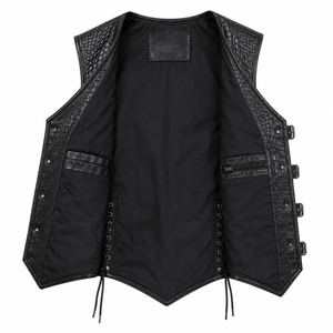 Gilet de motard en cuir véritable gaufré crocodile personnalisé pour homme, fermeture à boucle, gilet de moto, OEM ODM - Product Image 3