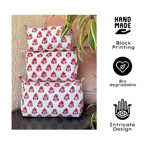 Jaipur Hand Block Printed <b>Colourful</b> Toiletry Bag <b>Set</b> of 3 Multi Function Cosmetic Organizer Waterproof Zip Closure Eco Friendly - Product Image 1