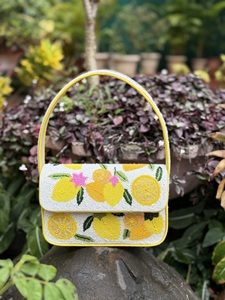 Bohemian Beaded Embroidered Cotton Women's Shoulder <b>Bag</b> with Magnetic Closure for <b>Summer</b> Daily Travel Yellow Eco-Friendly up 1L - Product Image 1