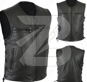 Gilet en cuir PU pour homme, imperméable, respirant, réversible, style urbain, col en V uni, fermeture éclair, vêtement d'extérieur chaud - Product Image 5