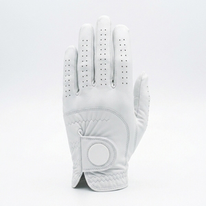 Gant de golf et de cyclisme Injae en cuir Cabretta blanc pour main gauche, respirant, avec fentes pour les doigts, fermeture auto-agrippante, unisexe, OEM, faible MOQ - Product Image 1