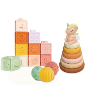Jouets Montessori Blocs de construction empilables souples Anneaux Boules Ensembles 3 en 1 Jouets pour bébés Ensemble pour tout-petits - Product Image 1