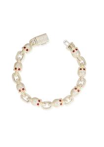 925 Silver Rhodium Plated Moissanite and <b>Ruby</b> Skulls Hip-hop Style <b>Bracelet</b> for Wedding Party or Anniversary Gift - Product Image 5