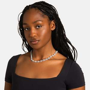 UrbanVrit Women's 925 <b>Silver</b> Rhodium Plated Zircon Star <b>Choker</b> Necklace Luxury Party Jewelry Brilliant Cut Prong Setting Chain - Product Image 3