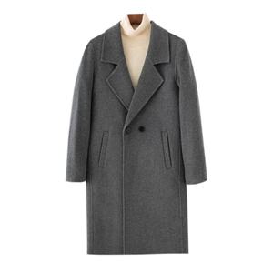 Abrigo Largo de Lana Azul Marino para Mujer, Cuello con Muescas, Doble Botonadura, Invierno, Color Sólido - Product Image 4