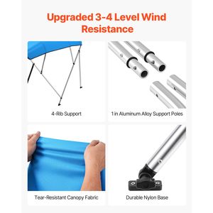 Tendalino Bimini a 4 Archi in Poliestere 600D con Telaio in Lega di Alluminio, Impermeabile, Parasole per Barca, con Vano Portaoggetti per Accessori - Product Image 3