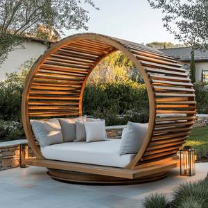 Lit de repos rond en bois pour l'extérieur, design contemporain, mobilier de patio durable - Product Image 1