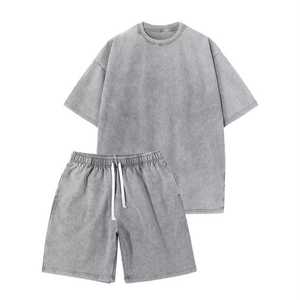 Conjunto de Camiseta y Pantalones Cortos Deportivos de Verano para Hombre, 100% Algodón, Lavado Ácido, Estilo Vintage, Personalizados, de Alta Calidad, al por Mayor - Product Image 1