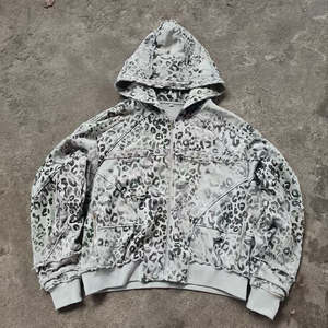 Sudadera con Capucha Personalizada para Hombre, Estilo Oversize, Lavado Ácido, Estampado Gráfico con Pedrería Termoadhesiva, Poliéster/Algodón, Secado Rápido, Alta Calidad, Otoño - Product Image 1