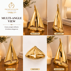 Sculpture de voilier en métal doré, décoration nautique, figurine d'art pour la maison, le bureau, le salon - Product Image 5