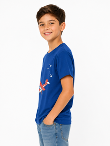 Camiseta con estampado de avión azul para niños, camiseta informal de algodón de media manga, camiseta estampada con estilo para niños, camiseta cómoda para uso diario, Top suave - Product Image 2
