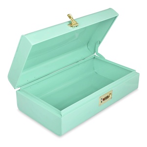 Premium Mint Green Lacquered Wooden <b>Keepsake</b> Trunk <b>Box</b> Decorative Combination Lock Organizer - Product Image 2