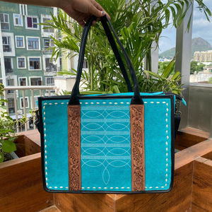 Nuevo bolso de mano con puntada para botas, bandolera de cuero de ante turquesa, bolso de mano oculto de cuero genuino Premium para mujer - Product Image 3