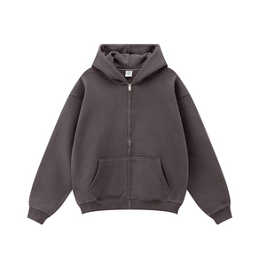 Men's Brown <b>Zip</b>-Up Hoodie 100% Cotton Fleece Oversized Casual Sweatshirt with Pocket Autumn Wear - Product Image 2