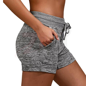 Shorts décontractés gris en maille pour femme avec cordon de serrage à la taille et poches, coupe ample respirante taille mi-haute - Product Image 4