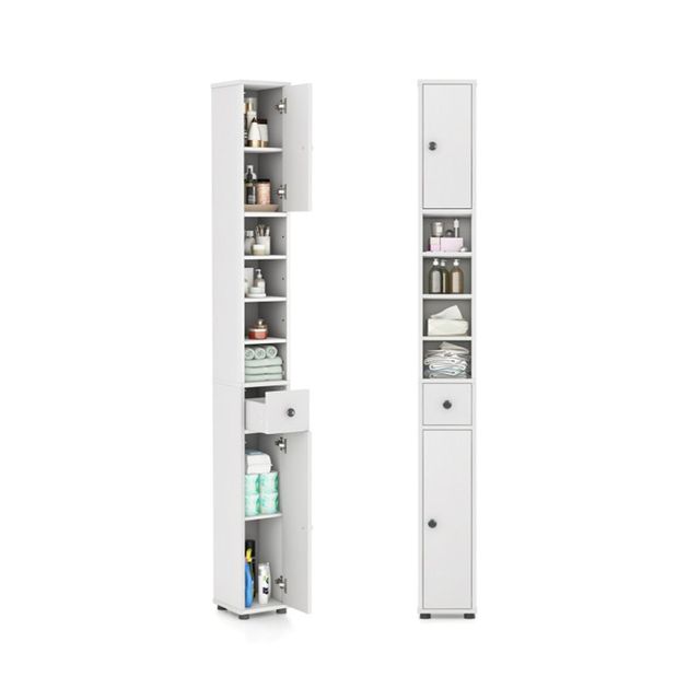 Tall Slim 8\" X 8\" X 71\" Bathroom Storage Cabinet Adjustable Narrow Floor Organizer with Shelves