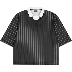 Chemise décontractée pour homme en polyester tricoté écologique, à manches courtes, coupe ajustée, imprimée par sublimation, blanc et noir - Product Image 2