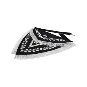 Tablier maçonnique personnalisé des Chevaliers Templiers, noir avec broderie argentée et franges blanches, tabliers personnalisés de luxe noir et argent - Product Image 2