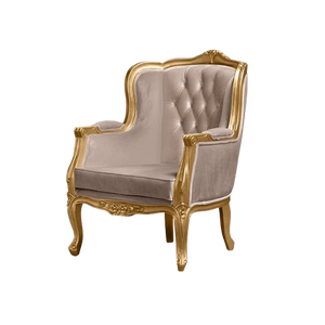 Sillón de Lujo con Respaldo Alto, Tapizado en Terciopelo, con Brazos y Estructura Dorada, para Hotel, Salón o Recepción - Product Image 1