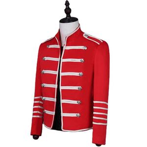 Red <b>Men's</b> Summer Hussar Style <b>Jacket</b> Stand Collar Full Sleeve Button Closure <b>Letter</b> Pattern Regular Fit Adult Size 100% Cotton - Product Image 4
