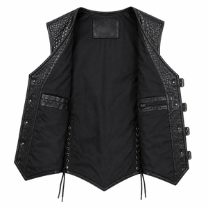 Chaleco de Lona Negro al Por Mayor a Precio Económico, Cuello en V, Cintura Ajustable, Ropa Exterior Informal - Product Image 2