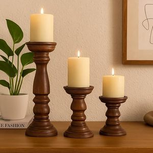 <b>Set</b> of 3 Handcrafted Wooden <b>Candle</b> Holders Rustic Farmhouse Pillar <b>Candle</b> Stand Home Decor - Product Image 5