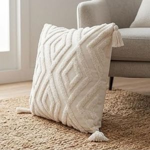 Housse de coussin carrée blanche en chenille, motif géométrique abstrait, tricotée, style bohème, faite à la main, pour la décoration intérieure, à prix de gros - Product Image 6