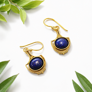 Pendientes de Latón con Lapislázuli Natural |   Pendientes Colgantes Hechos a Mano con Piedras Preciosas |   Joyería de Latón al por Mayor - Product Image 1