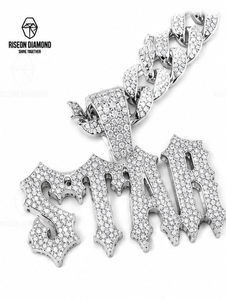 Collar con Colgante de Letra Gótica Personalizado, Totalmente Cubierto de Diamantes, Cadena Cubana, Joyería Fina de Lujo, Estilo Hip Hop Urbano - Product Image 4