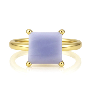 Anillo de Plata de Ley S925 de Primera Calidad con Ágata Azul en Forma Cuadrada, Joyería Fina para Bodas y Fiestas - Product Image 1
