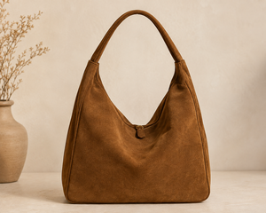 Sac fourre-tout minimaliste en daim véritable avec fermeture éclair et chaînes, couleur unie, sac à main pour femme pour un usage quotidien - Product Image 3