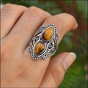 Bague en pierre œil de tigre naturelle, faite à la main, en argent 925, bijou en pierre précieuse pour elle - Product Image 4
