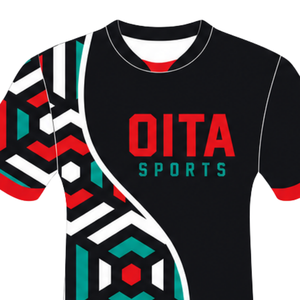 <b>Black</b> Red <b>White</b> Geometric Rugby Jersey Short Sleeve Crew Neck Custom Breathable Training Athletic Team Sportswear Performance - Product Image 3