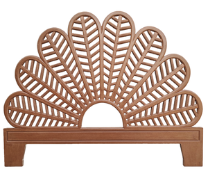 Cabecero de Cama Queen Size de Madera Tallada a Mano con Diseño de Media Luna y Hojas de Palma, Acabado Natural, Madera Sintética, Decoración para Dormitorio - Product Image 1