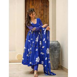 PANTALÓN BATA TRABAJO ESTAMPADO GEORGETTE ATRACTIVE CON DUPATTA AZUL - Product Image 1