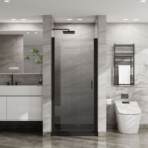 Porta Doccia Scorrevole Goodyo 34"x72" Finitura Nera, Vetro Temperato Spessore 1/4 di Pollice, Design Semi Senza Telaio con Perno Girevole - Product Image 1
