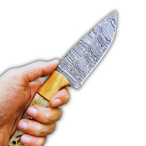 Cuchillo Skinner Hecho a Mano para Camping y Senderismo, Mango de Madera, Hoja Plana, Duradero, Ligero, Funda de Cuero, Acero de Damasco 10 - Product Image 2
