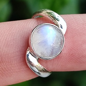 Rainbow Moonstone <b>Ring</b> 925 Sterling <b>Silver</b> Handmade <b>Statement</b> Promise <b>Ring</b> for Women Boho Round June Birthstone Jewelry - Product Image 6