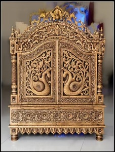 Traditional Hand Carved <b>Mandir</b> With Doors Big Size Golden Polished Pooja Mandirs For Home Custom Made Temple At Factory Prices - Product Image 2