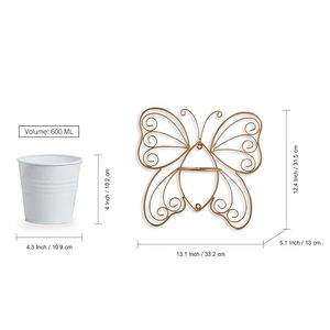 Jardinière murale en métal en forme de papillon avec pot blanc pour plantes vertes d'intérieur, style rustique créatif, pot de fleurs suspendu - Product Image 2
